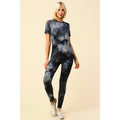 Tie Dye Round Neck Short Sleeve Top and Leggings Set [Available in Black or Olive] - One Size S/M