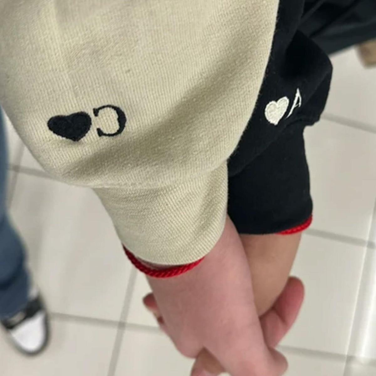 GODMERCH Custom Embroidered Heart Sweatshirt Black Size L