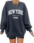 ORANDESIGNE Oversized Graphic Sweatshirt Women Long Sleeve New York Blue Size XS